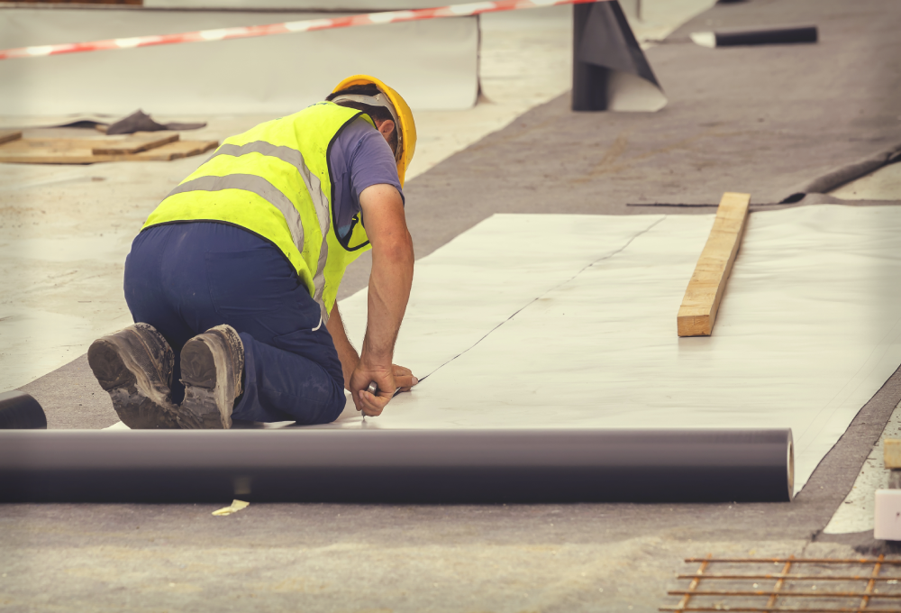 Flat Roll Roofing in Progress